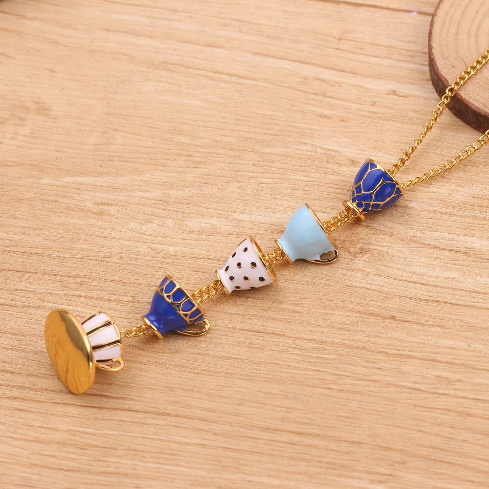 Wholesale Enamel Glaze Tea Cup Long Alloy Necklace